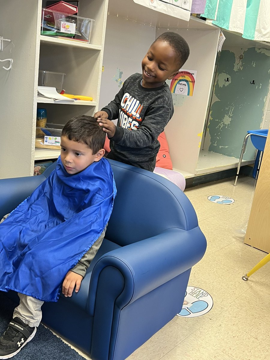 JHarper415's tweet photo. We just THOUGHT we were putting a superhero cape in home living! #barbershop #dramaticplay #prek #prek4al #letthemplay  @MonroviaElem https://t.co/NDWh1I8lVs