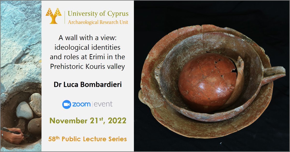 ZOOM lecture 8 <a href="/ARU_UCY/">ARU.UCY</a> <a href="/UCYOfficial/">University of Cyprus</a> in the 58th Public Lecture Series (Aegean &amp; Cypriot Archaeology) by Dr Luca Bombardieri, 21 NOV, 19:30 EET, on the important prehistoric site of Erimi, Cyprus.
ZOOM registration:
ucy.zoom.us/meeting/regist…