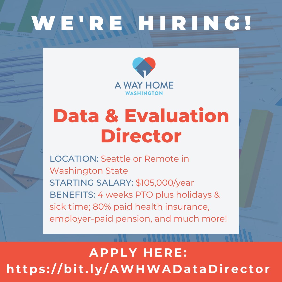 AWayHomeWA's tweet photo. Great news! We are hiring a Data &amp; Evaluation Director! If you're passionate about #data, #research, &amp; #evaluation, consider applying your skills to help prevent &amp; end youth #homelessness. Apply and/or share widely! https://t.co/ox2MNkttAd 
#endhomelessness https://t.co/qXu9KBs8Q0