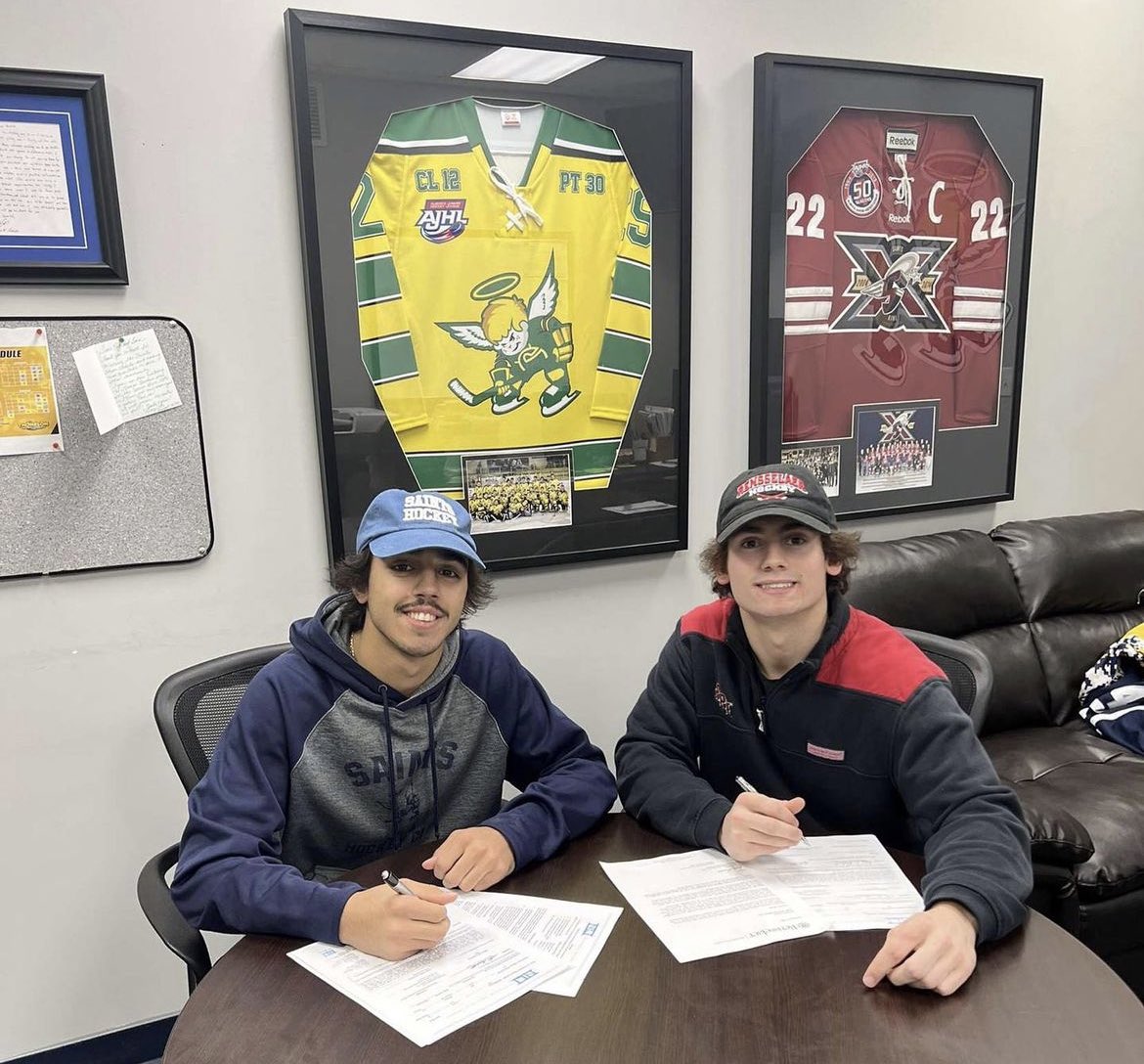 Congrats to Luigi Benincasa (<a href="/FerrisHockey/">Ferris State Hockey</a>) &amp; Alexander Babich (<a href="/RPI_Hockey/">RPI Men's Hockey</a>) who each signed their National Letter of Intent today!

#AJHL | #SaintsNation