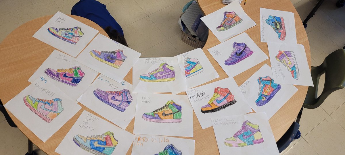 MikeBarbourSTEM's tweet photo. I always enjoy this activity where student #create #custom shoes for someone they #love based on the book "Those Shoes". As a #sneakerhead if any of the shoes that this group of grade 1s @VElementary #created were real, I would probably line up for days to get them!
#ThoseShoes https://t.co/8mbOdzt9cS