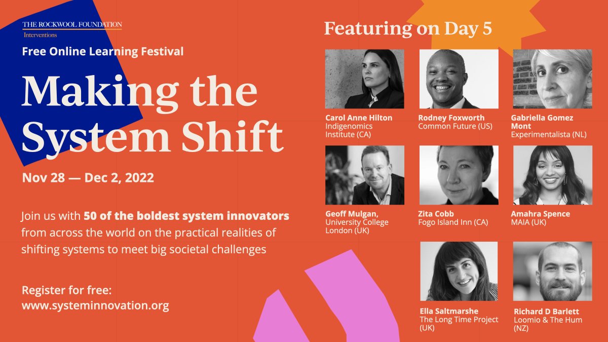 jeneralife's tweet image. This will be a blast of optimism to close Day 5 @#MakingTheSystemShift with system visionaries
@amahra_ @MAIA_Group; @Hesquiaht; @RDFoxworth @CommonFutureCo Zita Cobb @fogoislandinn; @geoffmulgan; @Gabriella_Lab; @RichDecibels &amp;amp; @saltsea @LongTimeProject🙌
systeminnovation.org/learning-festi…