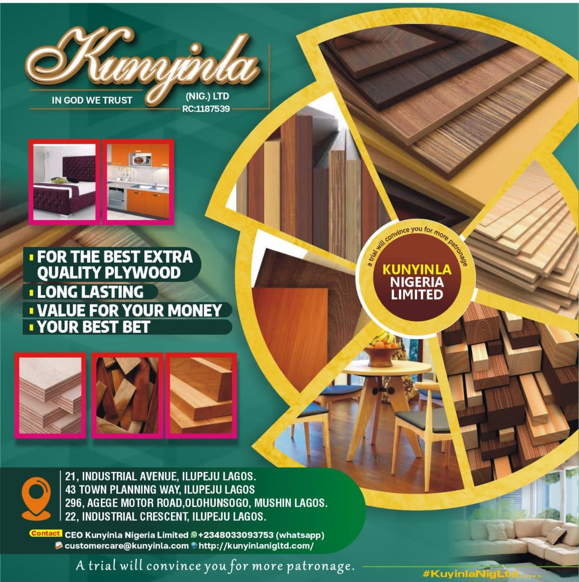 Saintteejay's tweet photo. When it comes to undisputed quality 

Look no further 

Kunyinla Nigeria limited is your guaranteed plug for extra quality 💯💯💯

#KUNYINLANIGLTD
#KUNYINLANIGLTD
#SuperEagles 
#BelievingIsWonderful
#Dollars
#Wike
#Missionary https://t.co/vPe1kWEFhb
