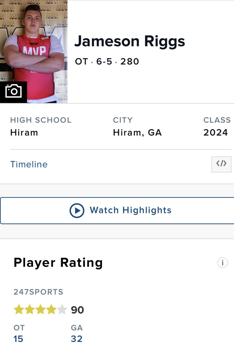 lukewinstel's tweet photo. In the new rankings update, #247Sports is the first outlet to name 2024 @hiramhornetsFB OL Jameson Riggs (@RiggsJameson) a 4⭐️ recruit. 

He’s a 6’5, 280-pound OT with a 4.0 GPA. He visited #Clemson last weekend. https://t.co/ee8RHK8Pz4