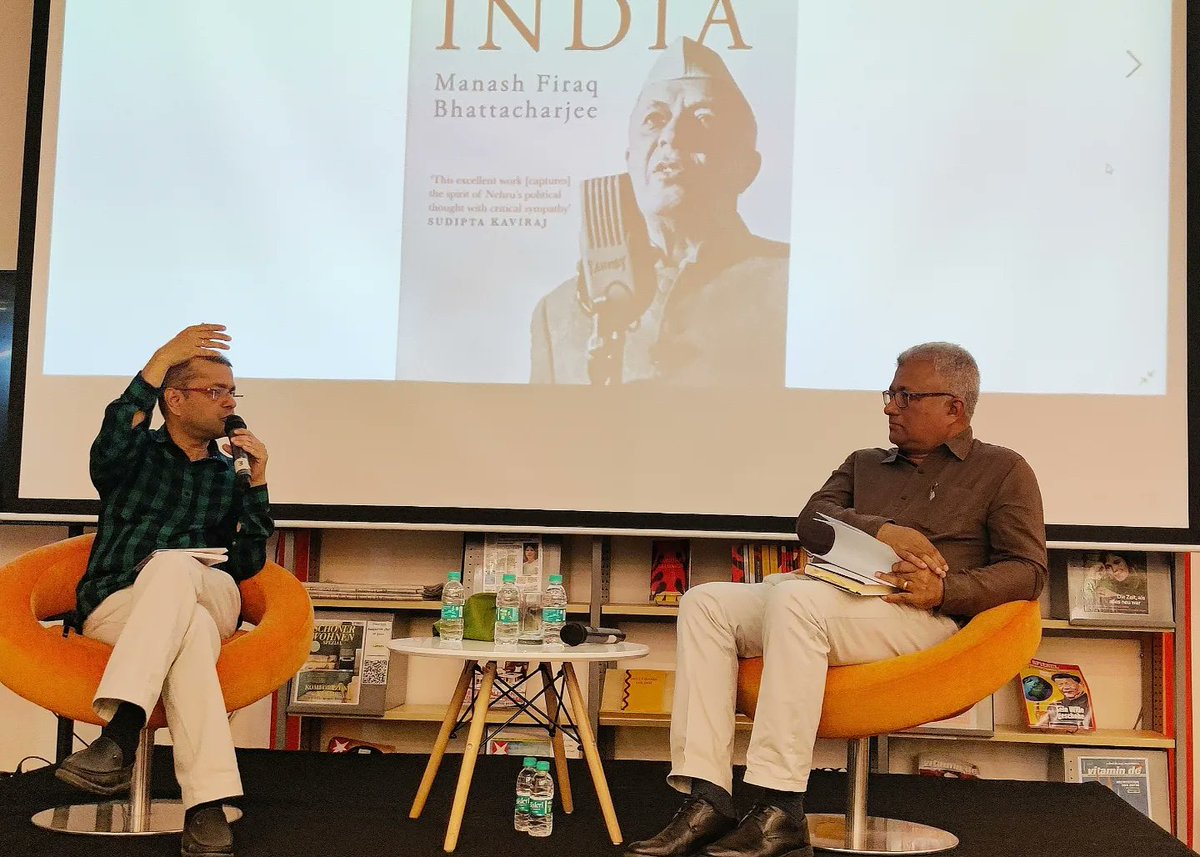 manasharya's tweet photo. At the Goethe-Institut/Max Mueller Bhavan today evening, discussing 'Nehru and the Spirit of India' with professor of philosophy at the German Centre in JNU, Babu Thaliath. Many thanks to everyone who joined us. Your presence was encouraging. https://t.co/ioSoc6w8P4