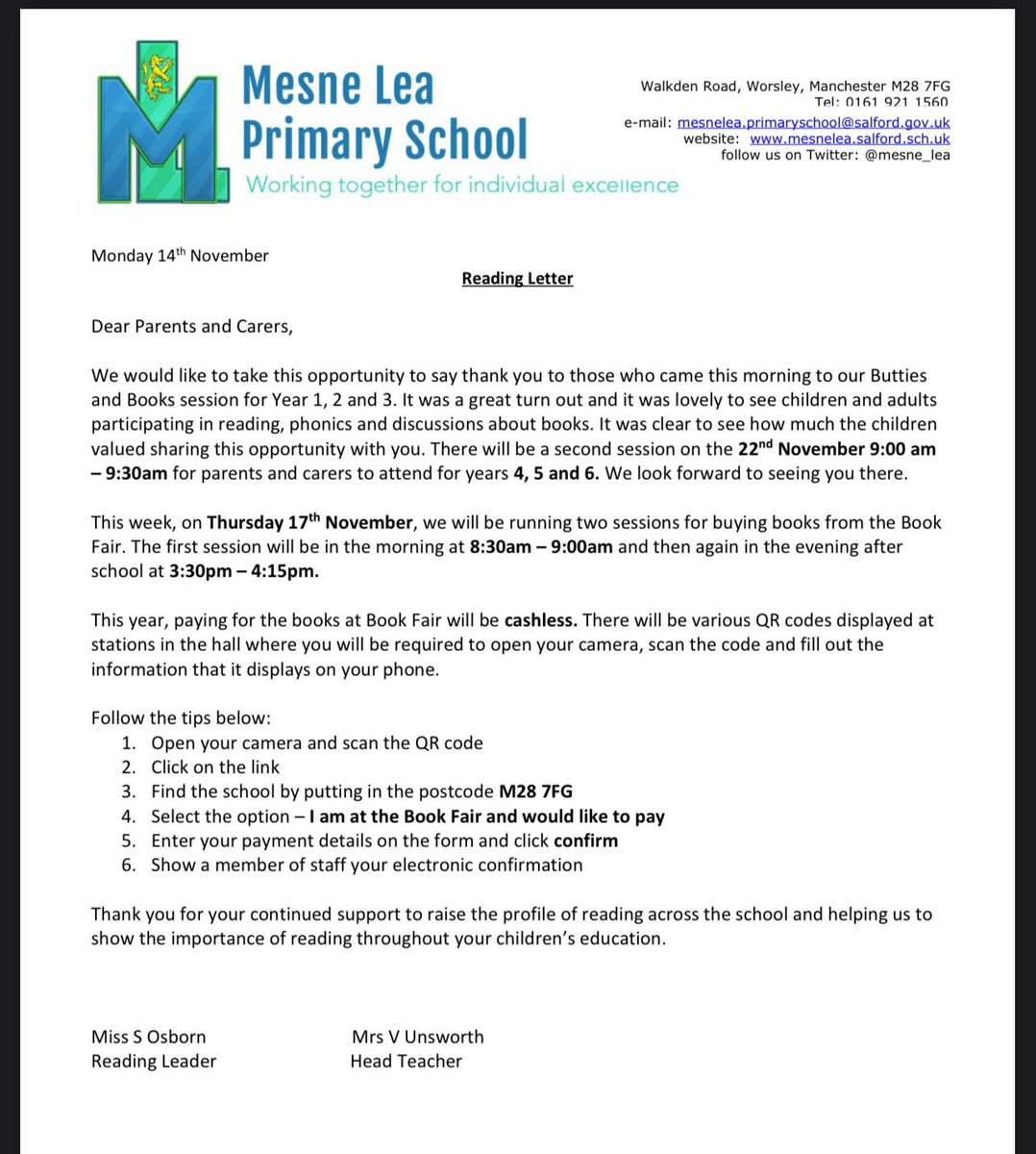 Don’t forget that our Book Fair will be open tomorrow morning 8:30 - 9:00am and after school 3:30 - 4:15pm. Please see the information below for more details.   <a href="/mesne_lea/">Mesne Lea</a> 📚