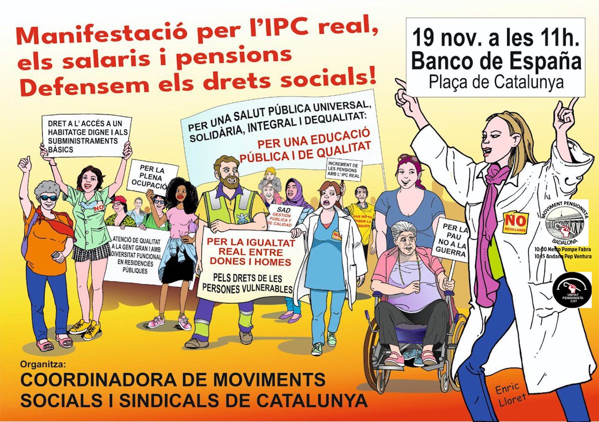 MPensionistabdn's tweet photo. Assemblea oberta #MovimentPensionista per organitzar-nos amb la columna del Barcelonès cap a la manifestació de dissabte #19Nov a #Barcelona sortirà de #Badalona a les:
⏰ 10:00 Metro Pompeu Fabra
⏰ 10:15 andana Pep Ventura
#19NDefensaElsTeusDrets
#IPCSalirisIPensions https://t.co/j3hHBdizWF