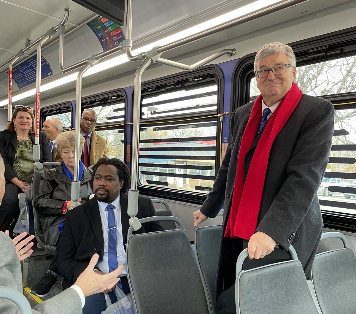 RideKCTransit's tweet photo. .@USDOT and @KansasCity staff toured the Troost MAX Bus Rapid Transit line on an electric bus. Interim CEO Frank White III and Interim Deputy CEO Dick Jarrold discuss the development that has occurred since 2011. https://t.co/AEPaTuZvLo