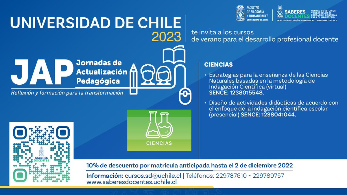 SaberesDocentes's tweet photo. #JAP2023: En esta edición de los cursos de verano, JAP, tenemos dos cursos que abordan la temática de ciencias. Te invitamos a revisarlos: 
🧐Revisa toda la información de estos cursos y de toda nuestra propuesta formativa de verano en https://t.co/ugD3DGswzW https://t.co/Ll5pneoOE0
