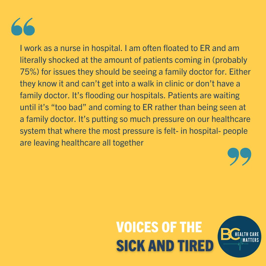BC_GP_Shortage's tweet photo. Voices of the sick and tired. Residents of BC are sharing their stories and struggles dealing with the health care crisis and lack of family doctors in the province.
#VoicesOfTheSickAndTired #BCHealthCareMatters #BCHealthCareCrisis #GPShortage #EveryoneDeservesAFamilyDoctor https://t.co/kgS8XJ4NUY