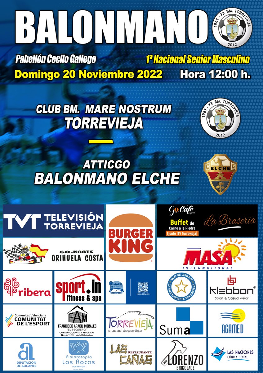 CBmMNTorrevieja's tweet photo. ¡Volvemos al Cecilio! El domingo tendremos en nuestro querido pabellón azul un nuevo duelo en la #1ªNacionalE . Nos visita un gran @cbm_elche con una racha positiva que quiere prolongar.
Ganazas de vivir una gran mañana de balonmano todos juntos. ¡VAMOS! 💪
#GoOklahoma https://t.co/V9J21yHUEc