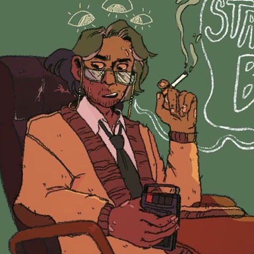 1boy male focus solo necktie cigarette glasses sitting  illustration images