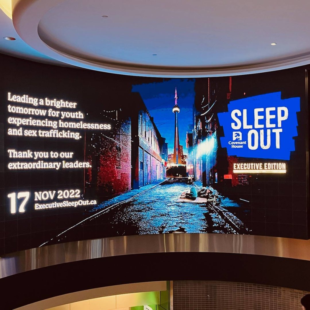 CovenantHouseTO's tweet photo. Many thanks to our friends @cadillac_fairview for supporting our upcoming #ExecSleepOutTO event &amp; showcasing these billboards at @cftoeatoncentre. If you happen to see them, be sure to take a photo &amp; tag us! 😊 Thank you! 
Learn more about the Sleep Out: https://t.co/dnTQrfJmWb https://t.co/s2tasYg24z