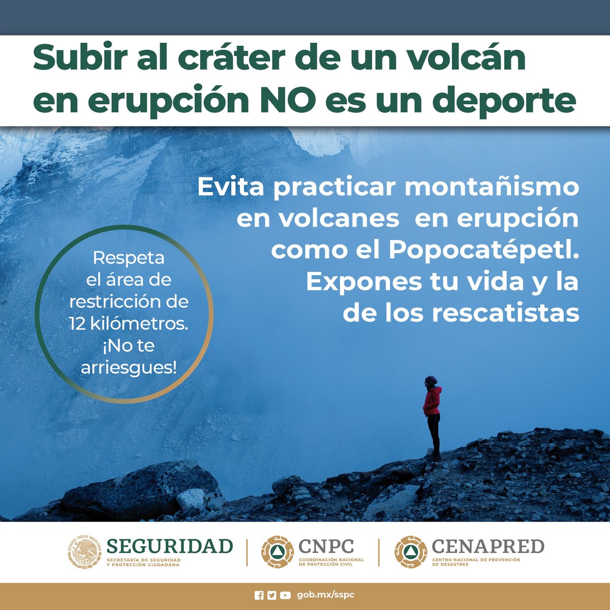 CNPC_MX's tweet photo. El #CENAPRED exhorta a NO ACERCARSE 🚫 al #volcán y sobre todo al cráter, por el #peligro que implica la caída de fragmentos balísticos. 🎇

🚦El semáforo de alerta volcánica del #Popocatépetl 🌋 se encuentra en #AmarilloFase2.
⁦@laualzua⁩ https://t.co/l4O8kdCBIR