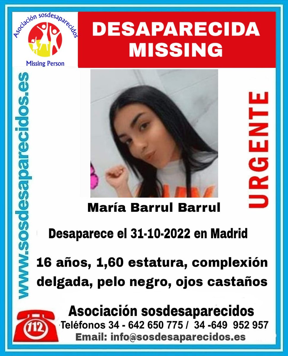 sosdesaparecido's tweet photo. 🆘 DESAPARECIDA
#Desaparecidos #sosdesaparecidos #Missing #España #Madrid https://t.co/jyBA947NsR