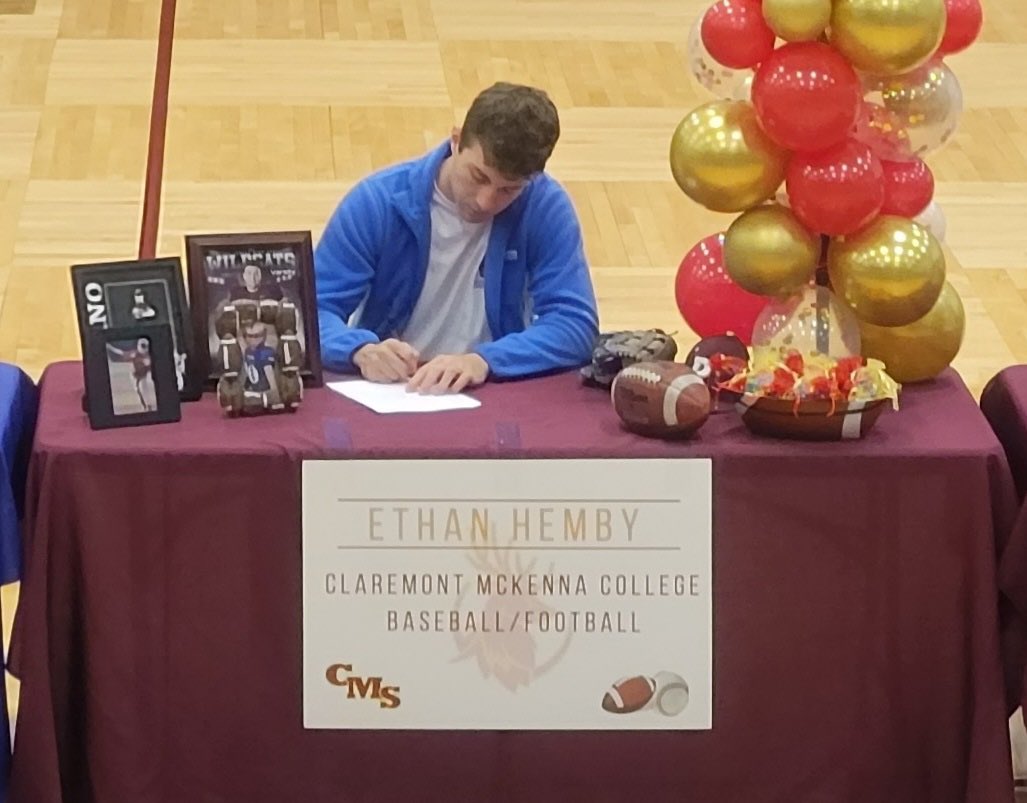 PSHSWildcatsBas's tweet photo. Awesome to see @Ethan_Hemby sign on to be a two sport athlete at the next level.  He will be heading out west to play baseball and football at Claremont McKenna College.  A great accomplishment! https://t.co/alITtsyg3B