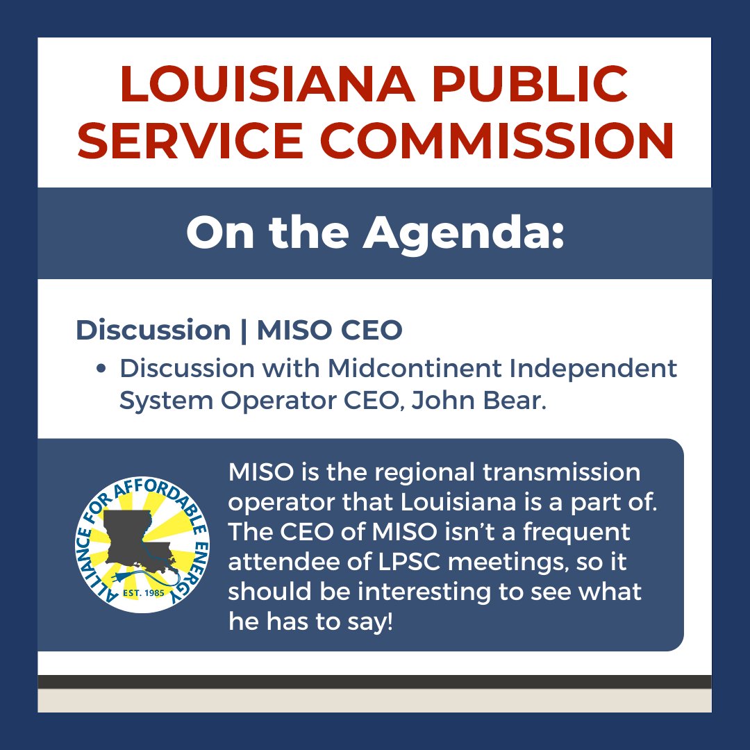All4Energy's tweet photo. Action alert 🚨 Your voice is needed! Join The Alliance the @la_PSC meeting tomorrow, November 17 at 9am ⏰ Can’t make it to the meeting in Metairie? Tune in via livestream ➡️ https://t.co/mIuUcUp3cL
#Power4People #LaPSC #Louisiana #Energy https://t.co/pvMpnd4tsQ