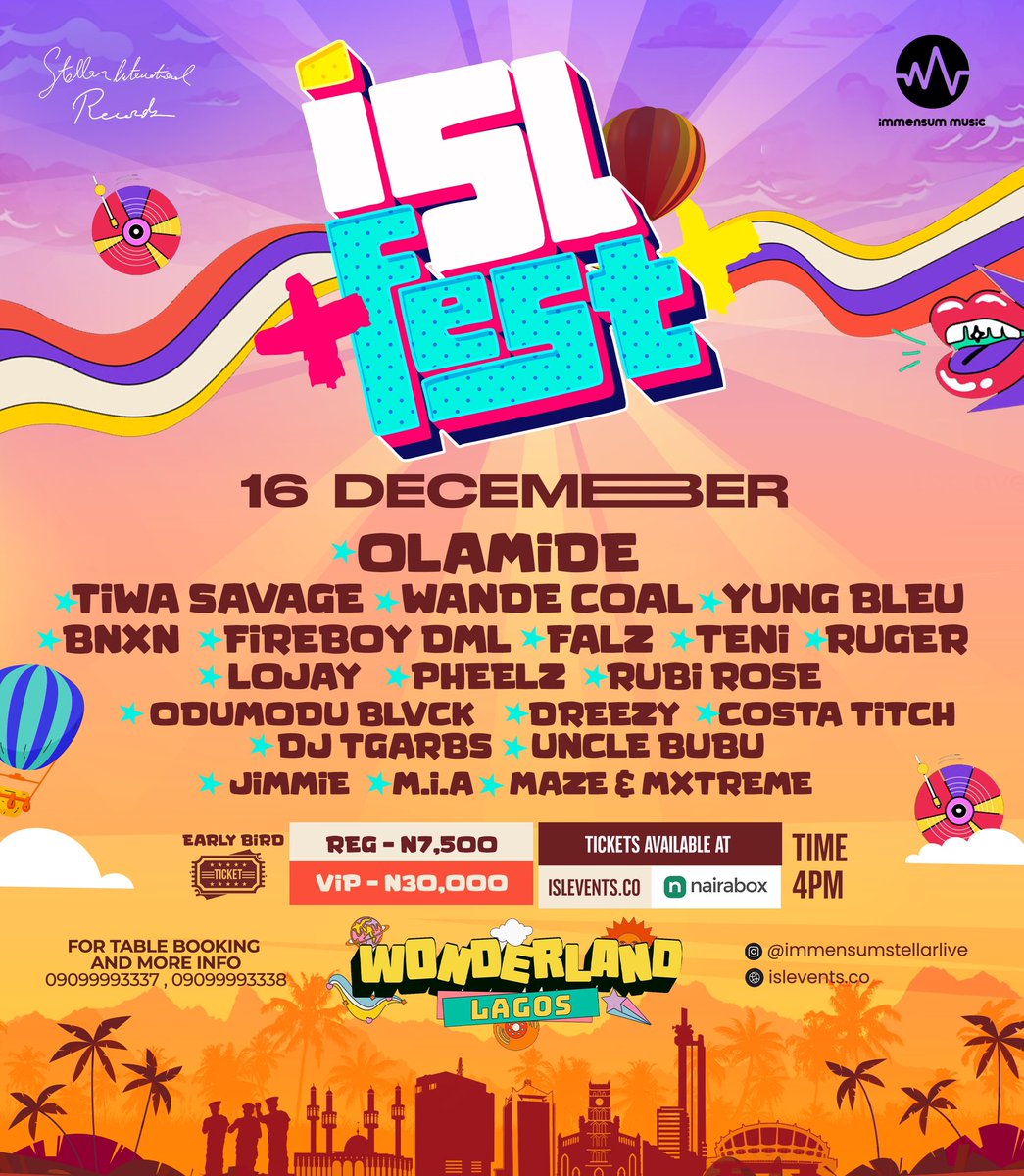 A Not So Detty December?😕
Allow us to change that! 

It’s the #ISLFEST‼️🏝️🎶 
Bringing you the biggest in the industry <a href="/Olamide/">Olamidé</a>, @wandecoal, <a href="/TiwaSavage/">Tiwa Savage ⚔️</a>, <a href="/_YungBleu/">Yung Bleu</a>, <a href="/fireboydml/">Fireboy DML</a>, <a href="/BNXN/">Benson</a> and many more, all in one night. 

Get tickets now on: islevents.co