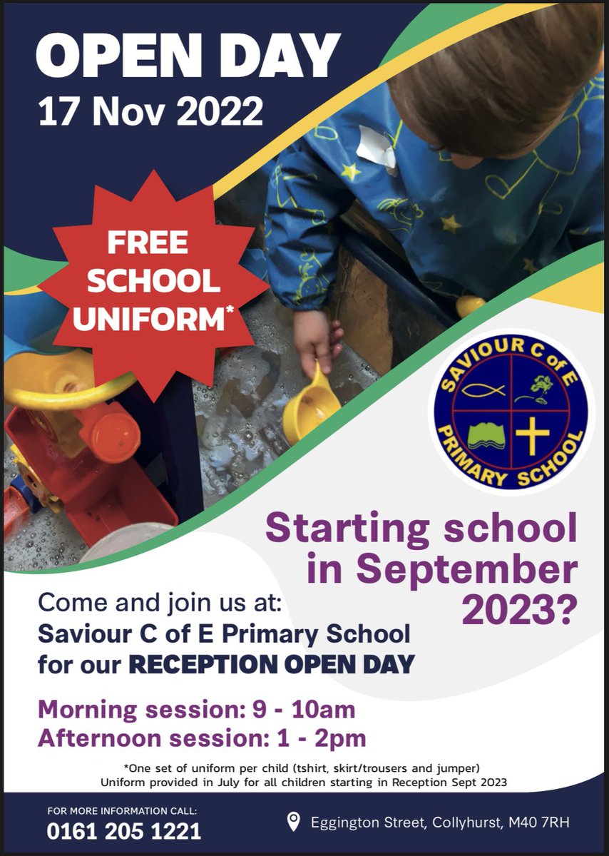 Don’t forget to come and visit our Reception Open Day tomorrow ! FREE school uniform and we’ll even complete your application for you <a href="/SaviourPrimary/">Saviour Primary School</a>