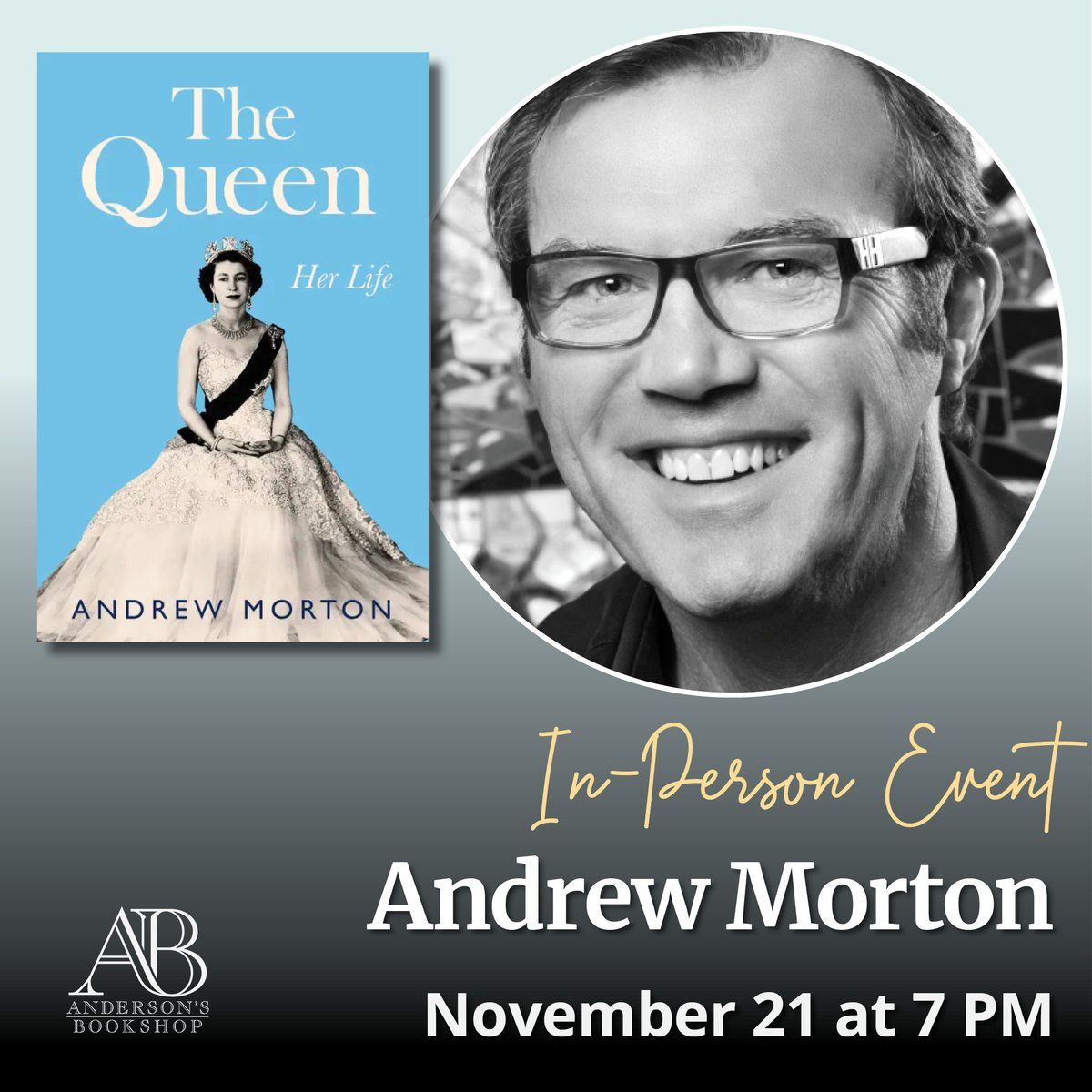 11/21 (Can't wait to ask him about Harry's upcoming book!): Meet #1 NYT bestselling biographer Andrew Morton <a href="/andrewmortonUK/">Andrew Morton</a> for, The Queen: Her Life! Andrew will be in conversation with a TBA guest, take audience questions, and have a signing line. TIX: TheQueenAndersons.eventcombo.com