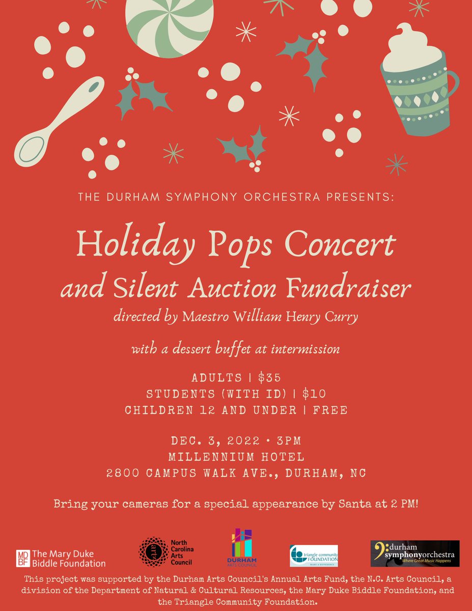 Only 40 Tickets Left: Don't Miss the Annual DSO Holiday Pops Tradition! Fun starts at 2, Concert at 3PM Dec 3 at The Millennium Hotel Durham- mailchi.mp/durhamsymphony…