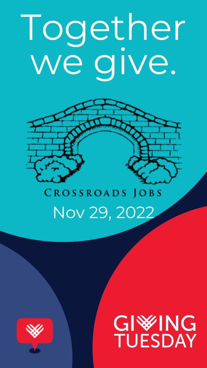 Tuesday, NOVEMBER 29 is GivingTuesday. Please mark your calendars and give generously. At Crossroads Jobs we get to know the person, not just the resume. We connect individuals in our community with area businesses. #jobs #dignity #hope