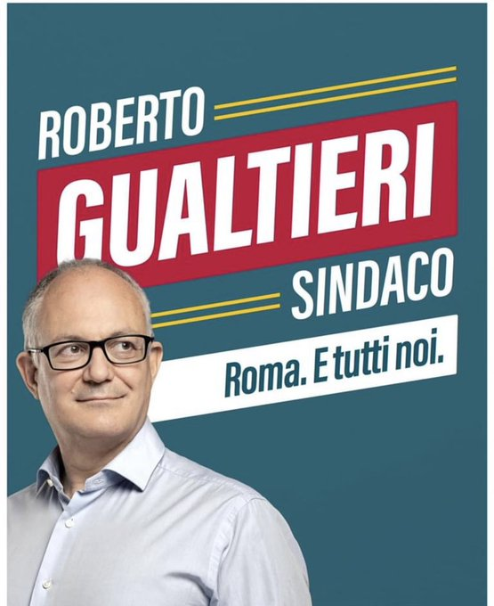 CrazyItalianPol's tweet photo. The candidate for mayor of Rome Roberto Gualtieri (later elected) copies his election posters from those of US Democrat congresswoman Alexandria Ocasio-Cortez. July 2021. https://t.co/YUGnVRp8me