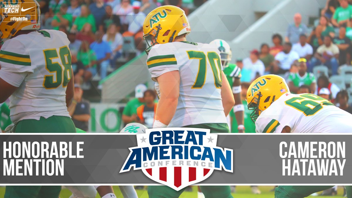 ATU_Athletics's tweet photo. Congrats to @ATUFOOTBALL's Devontae Dean (RB), Cameron Hataway (OL), Victor Hill (OLB) and Dayton Keller (TE) for being named Honorable Mention All-GAC!

#FightOn | #LinkItUp https://t.co/5uFRkcMGDd