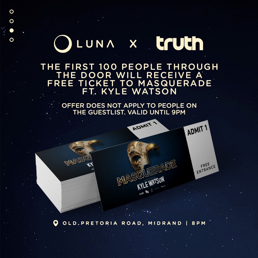 100 tickets up for grabs Masquerade ft Kyle Watson.