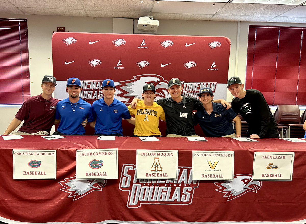 SD Eagles Baseball (@sdeaglebaseball) on Twitter photo Very successful Signing Day for <a href="/SDEagleBaseball/">SD Eagles Baseball</a> 
Congrats to the players and families 
<a href="/CaydenFreels15/">Cayden Freels</a>  <a href="/RoanokeBaseball/">Roanoke College Baseball</a> 
<a href="/thecrod10/">Christian Rodriguez</a> <a href="/JacobGomberg1/">Jacob Gomberg</a> <a href="/GatorsBB/">Florida Gators Baseball</a> 
<a href="/Mattozzy34/">Matt Ossenfort</a> <a href="/VandyBoys/">Vanderbilt Baseball</a> <a href="/DillonMoquin/">Dillon Moquin</a> <a href="/AppBaseball/">App State Baseball</a> <a href="/JacobHerzberg1/">Jacob Herzberg</a> <a href="/GoPeaceBaseball/">WPU Baseball</a> <a href="/Alex16999288/">Alex Lazar</a> <a href="/CokerU_Baseball/">Coker University Baseball</a> Very successful Signing Day for <a href="/SDEagleBaseball/">SD Eagles Baseball</a> 
Congrats to the players and families 
<a href="/CaydenFreels15/">Cayden Freels</a>  <a href="/RoanokeBaseball/">Roanoke College Baseball</a> 
<a href="/thecrod10/">Christian Rodriguez</a> <a href="/JacobGomberg1/">Jacob Gomberg</a> <a href="/GatorsBB/">Florida Gators Baseball</a> 
<a href="/Mattozzy34/">Matt Ossenfort</a> <a href="/VandyBoys/">Vanderbilt Baseball</a> <a href="/DillonMoquin/">Dillon Moquin</a> <a href="/AppBaseball/">App State Baseball</a> <a href="/JacobHerzberg1/">Jacob Herzberg</a> <a href="/GoPeaceBaseball/">WPU Baseball</a> <a href="/Alex16999288/">Alex Lazar</a> <a href="/CokerU_Baseball/">Coker University Baseball</a>