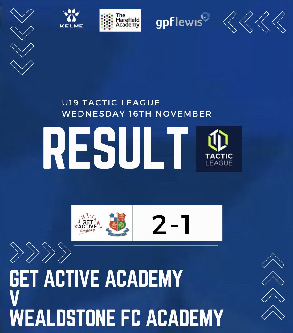 Ａｃａｄｅｍｙ  Ｒｅｓｕｌｔ
Our <a href="/TacticLeague/">Tactic League</a> side were beaten 2-1 after a last grasp goal condemned the stones youngsters to defeat.

Thank you <a href="/GetAAcademy/">Get Active Academy</a> for hosting us, good luck for the rest of the season and see you at ours 🤍💙

𝐆𝐨𝐚𝐥
Travis 

𝐌𝐎𝐌
Anesti