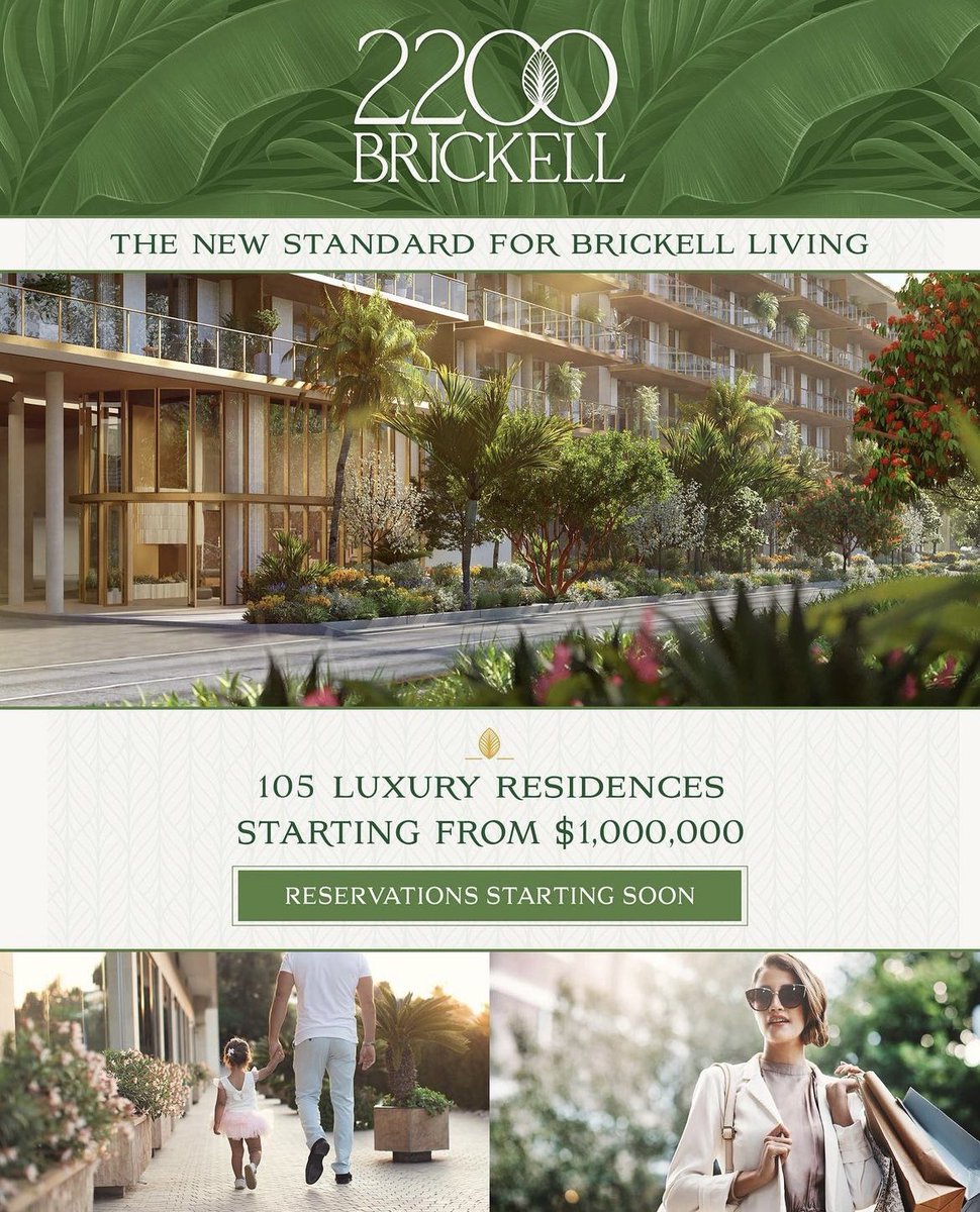 AFRealty's tweet photo. 2200 Brickell the new standard for Brickell living. 105 luxury residences starting from $1M.
🌿 Reservations starting soon. https://t.co/JfKye0rxxn