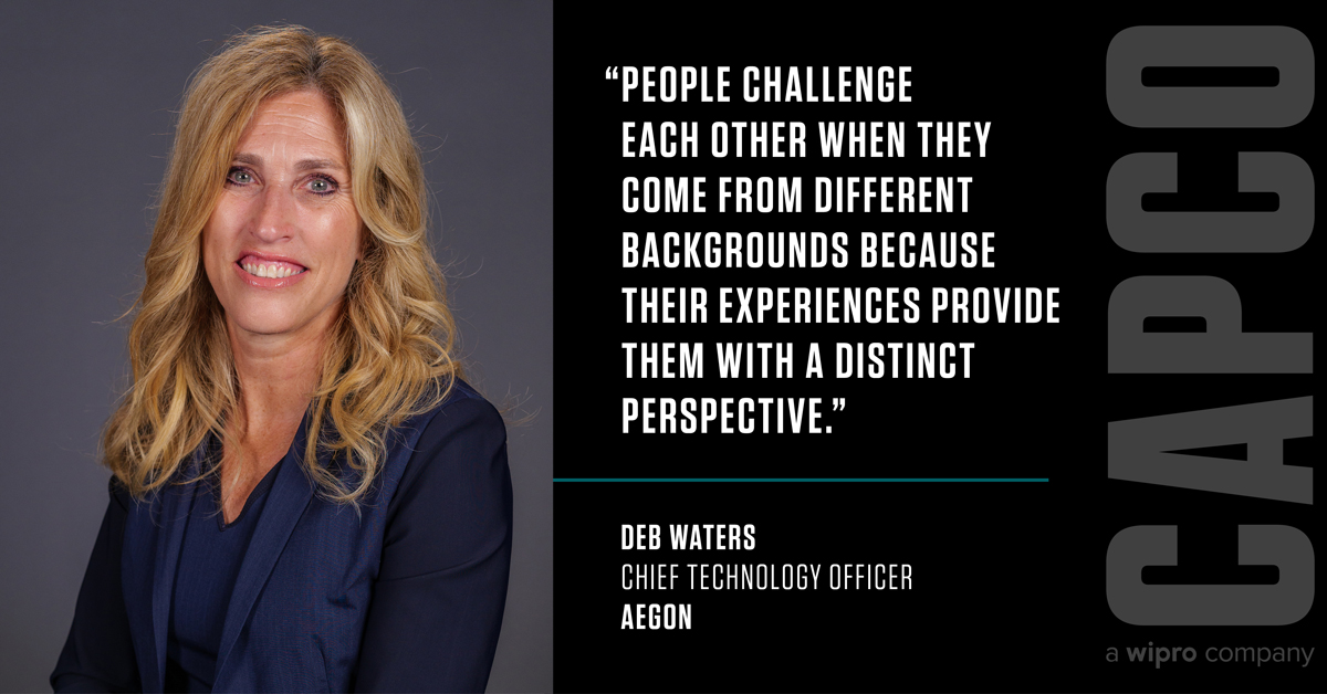 Capco spoke with Deb Waters, Chief Technology Officer for @Aegon, provides her insights on women as the customer and the importance of seeing leaders who look like you! Learn more #WomeninWealth okt.to/Npx08o #womeninwealth #leaders #customers #wealthmanagement