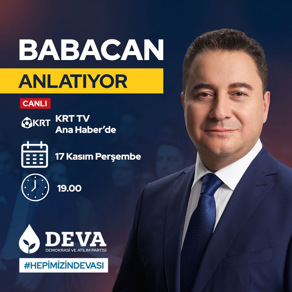 Ali Babacan (@alibabacan) on Twitter photo 17 Kasım Perşembe (yarın), saat 19.00’da KRT TV’de Savaş Kerimoğlu ile “Ana Haber” programında gündemi değerlendireceğim.
@krtkulturtv <a href="/savaskerimoglu/">savas kerimoglu</a> 17 Kasım Perşembe (yarın), saat 19.00’da KRT TV’de Savaş Kerimoğlu ile “Ana Haber” programında gündemi değerlendireceğim.
@krtkulturtv <a href="/savaskerimoglu/">savas kerimoglu</a>