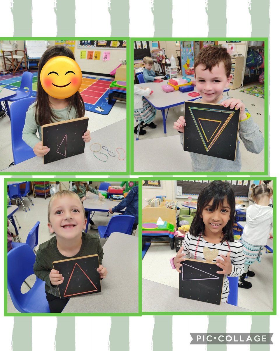 MissMcEleneyK's tweet photo. During our @eureka_math we learned about triangles and can explain how we know if a shape is a triangle. We had fun making triangles on a Geoboard & with popsicle sticks @WoodcrestES. #WEareCHPS #mathematiciansatwork https://t.co/KiUwKsNqmF