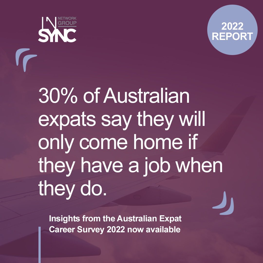 If I don’t have a job before I go, I am not coming home.  This is what 30% of Aussie expats have said.  Full report available here: insyncnetworkgroup.com