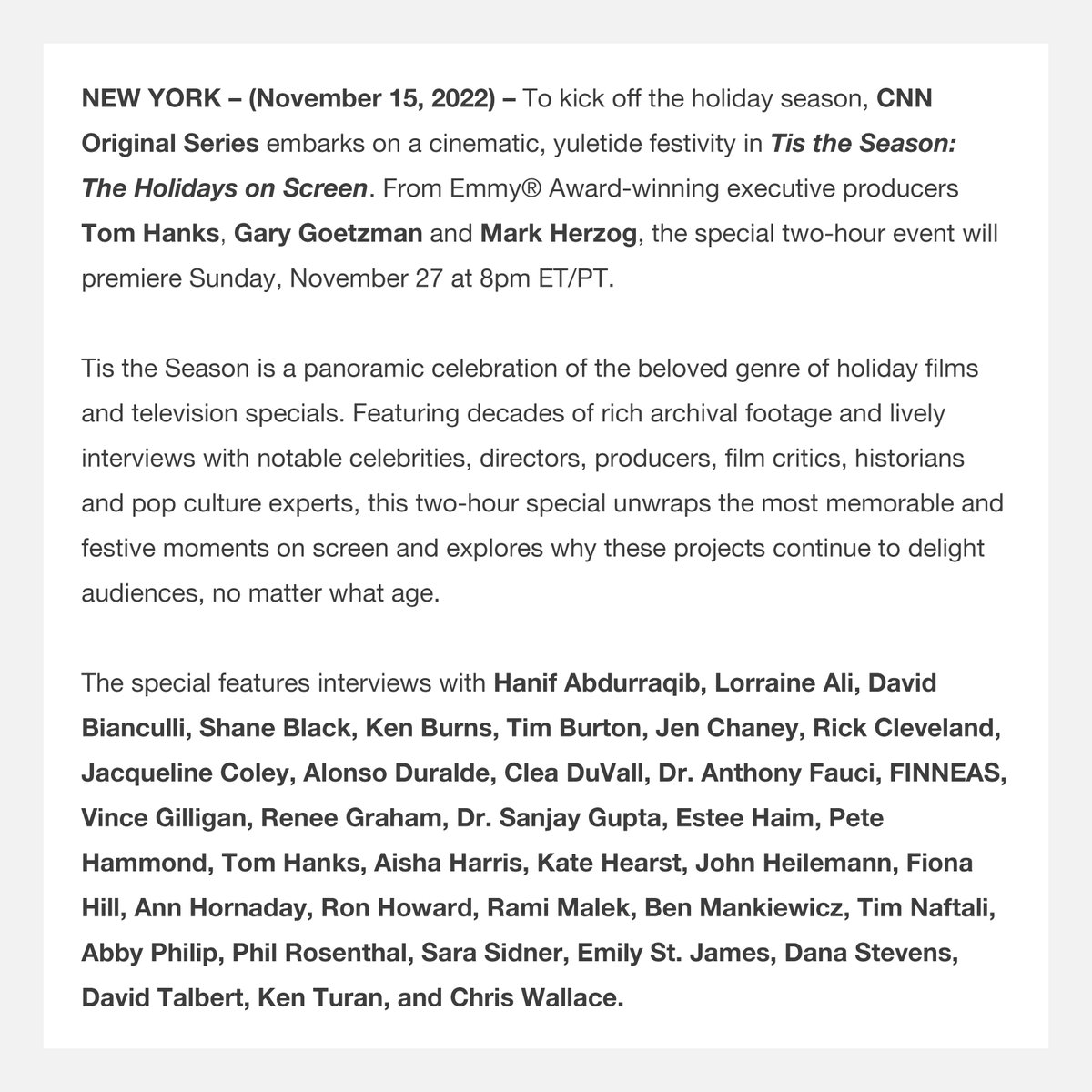HerzogCo's tweet photo. We're excited to share Herzog &amp; Co.'s latest project with #Playtone and #CNN Original Series, 'Tis the Season: The Holidays on Screen Premiering Sunday, November 27 at 8PM ET/PT

https://t.co/zyTCPg6GA3 https://t.co/X4WBhu8YqZ