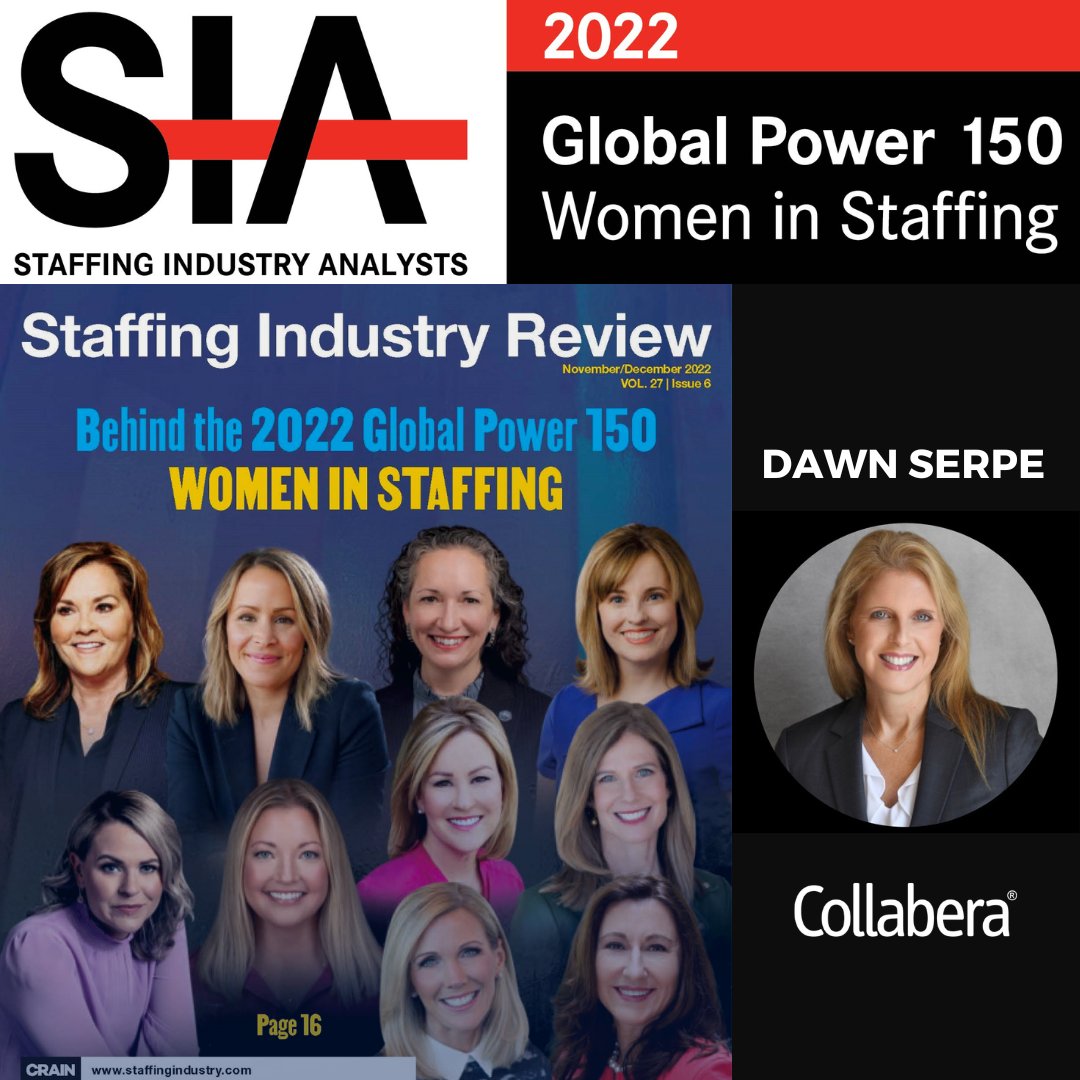 We're ecstatic to share that our Executive Vice President, Dawn Serpe, was named a Global Power 150 Woman in Staffing! 
Read more about this annual list and the incredible 2022 industry professionals honored: www2.staffingindustry.com/About/Media-Ce… <a href="/SIAnalysts/">SIA Global</a> #WomeninBusiness #SIA #staffing