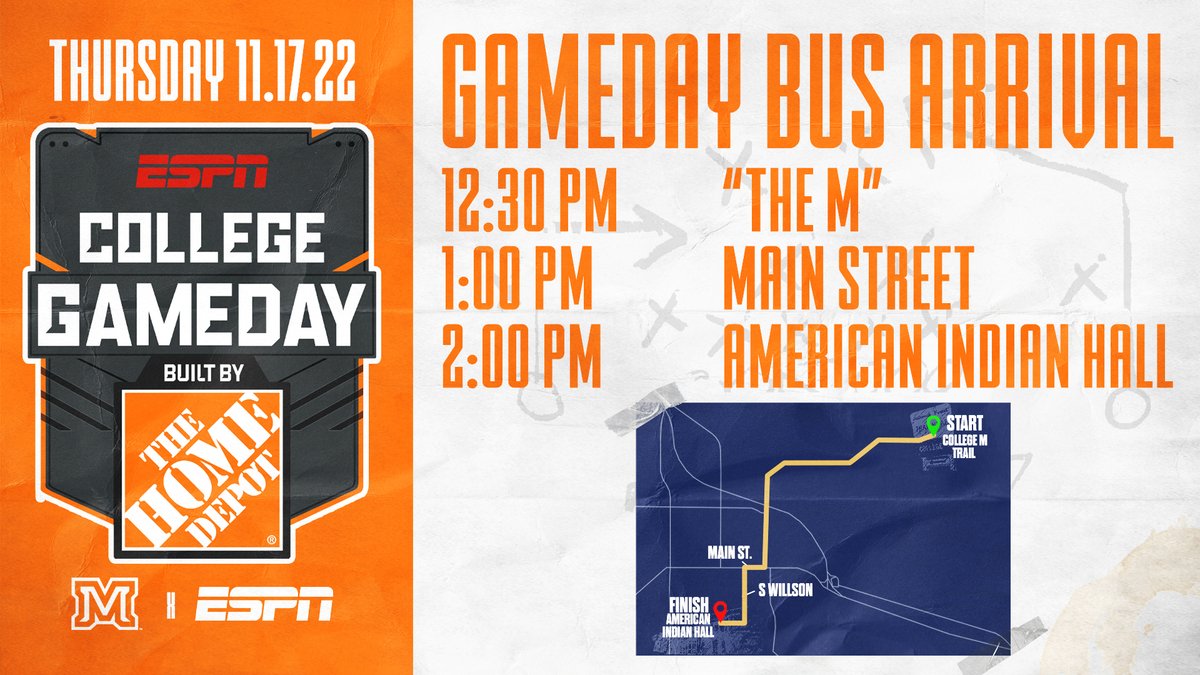 MSUBobcats's tweet photo. IT'S HAPPENING! @CollegeGameDay's bus is making its first-ever trip to the state of Montana. 

Help us line the streets of Bozeman TOMORROW and show ESPN what the Blue &amp; Gold is all about. 

#GoCatsGo #GameDayInBozeman https://t.co/VtMXCM5Inw