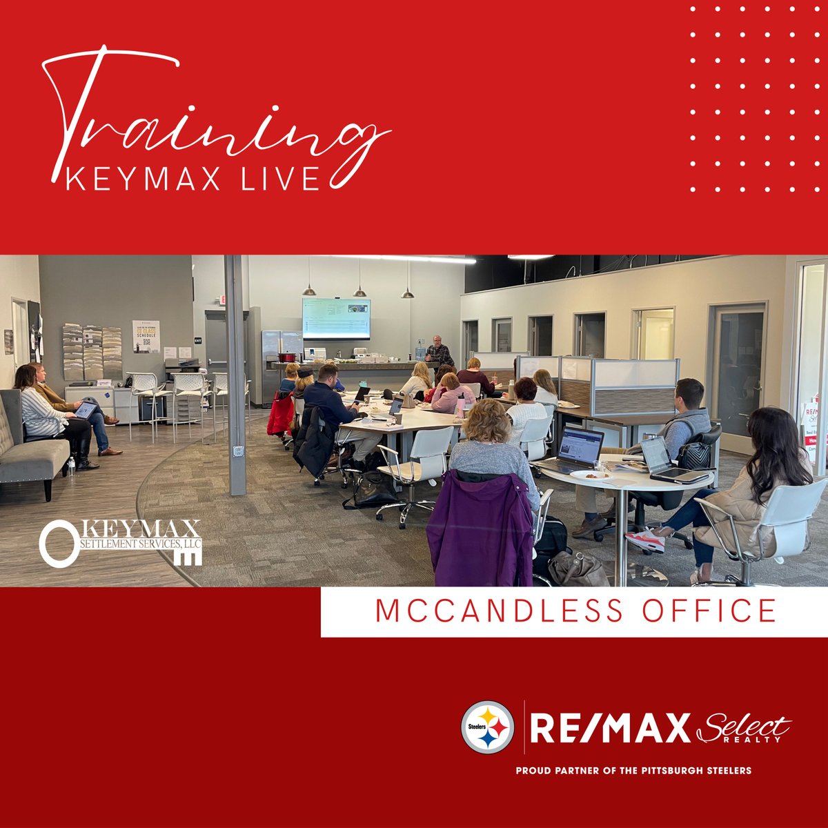 select__realty's tweet photo. Today, Jeff Reed and Sean Saunders from Keymax Settlement Services trained our Sales Associates in the McCandless Office on Keymax Live technology, an essential communication tool for agents and their clients. 📱💻

#REMAXSelectRealty #KEYMAX https://t.co/F7q2Lz8RXz