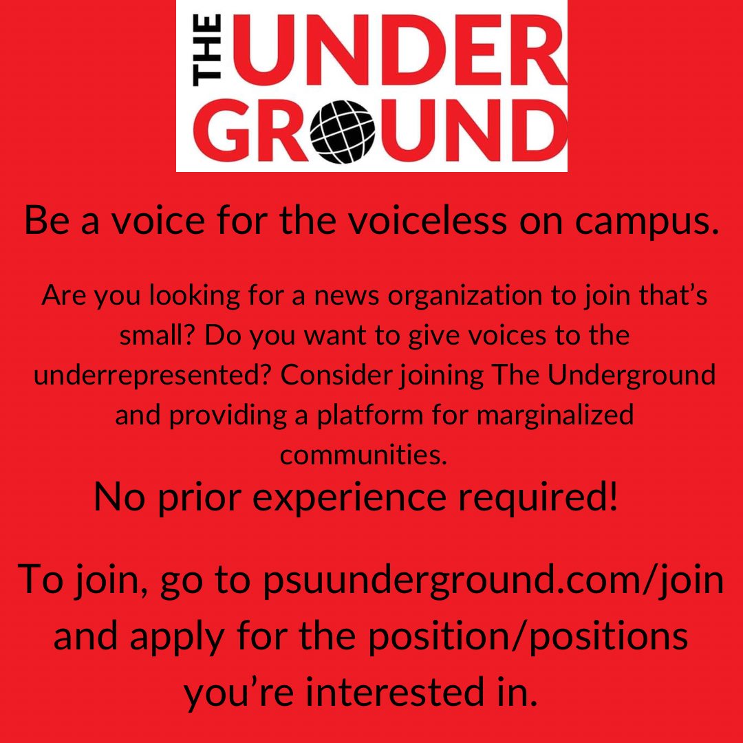 Want to cover THON? Sports, entertainment, campus life or politics? WE ARE recruiting. 

Students of all majors and skill levels are welcome to apply! Apply today at linktr.ee/psuunderground