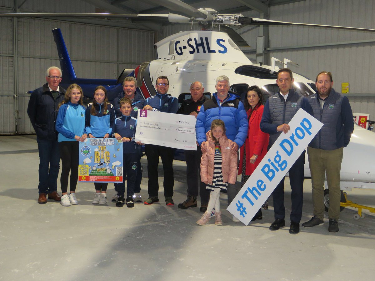 FiriesGAA's tweet photo. The club and #thebigdrop committee visited Rathcoole last week to present monies raised as part of our New Pitch Development fundraiser to Donie Lucey of our Charity Partner @CommunityAirAmb. A service that has very close links to members of both the club and community of Firies. https://t.co/SeDuMZ4HQi