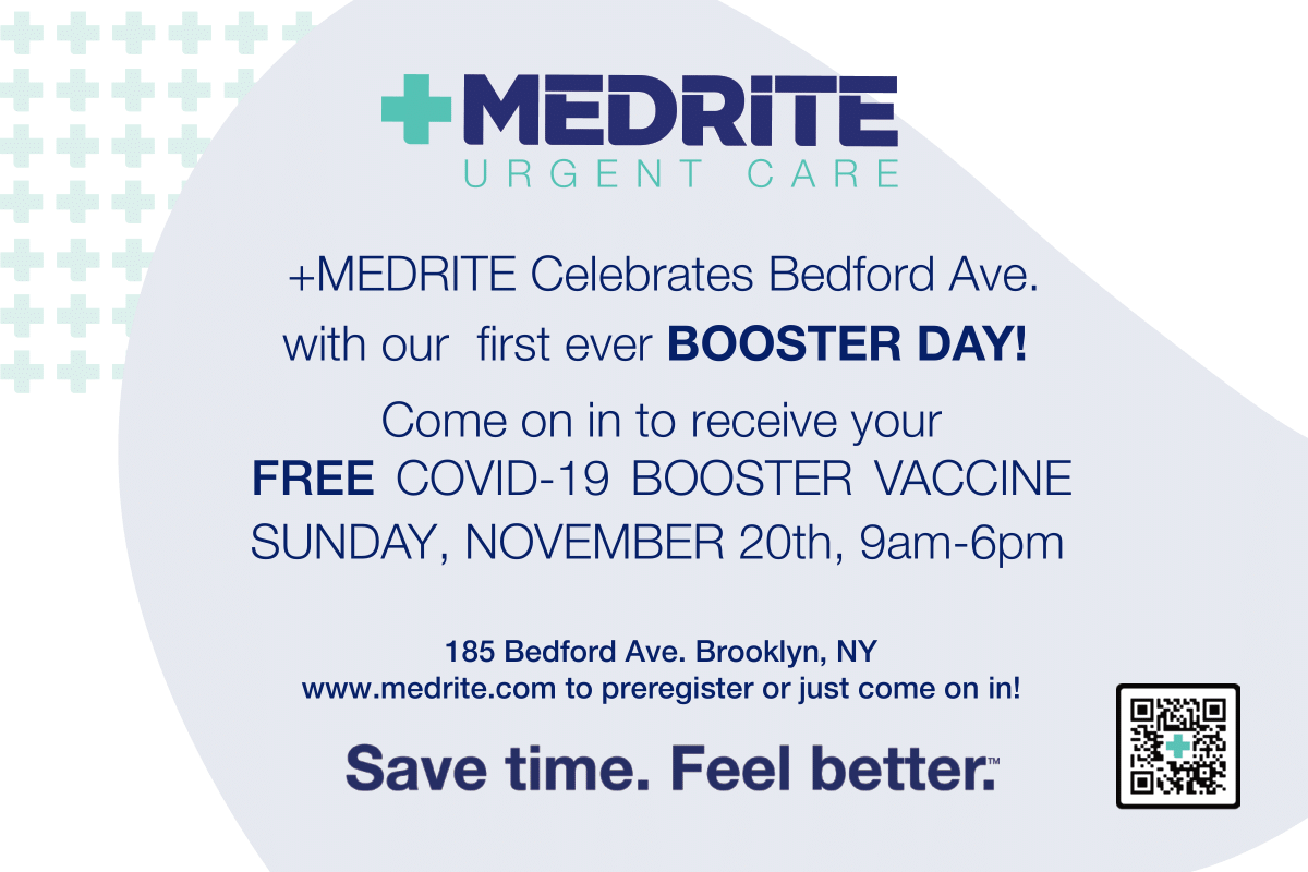 BrooklynChamber's tweet photo. MedRite Urgent Care (@MedRite) is hosting their first BOOSTER DAY on Sunday 11/20!
Come on in to receive a free COVID-19 Booster Vaccine from 9 am to 6 pm on November 20th. Located at 185 Bedford Avenue in Brooklyn. Walk-ins welcome! 
Go to https://t.co/Phd1ZiQWjQ to pre-register https://t.co/JSW40P23kQ