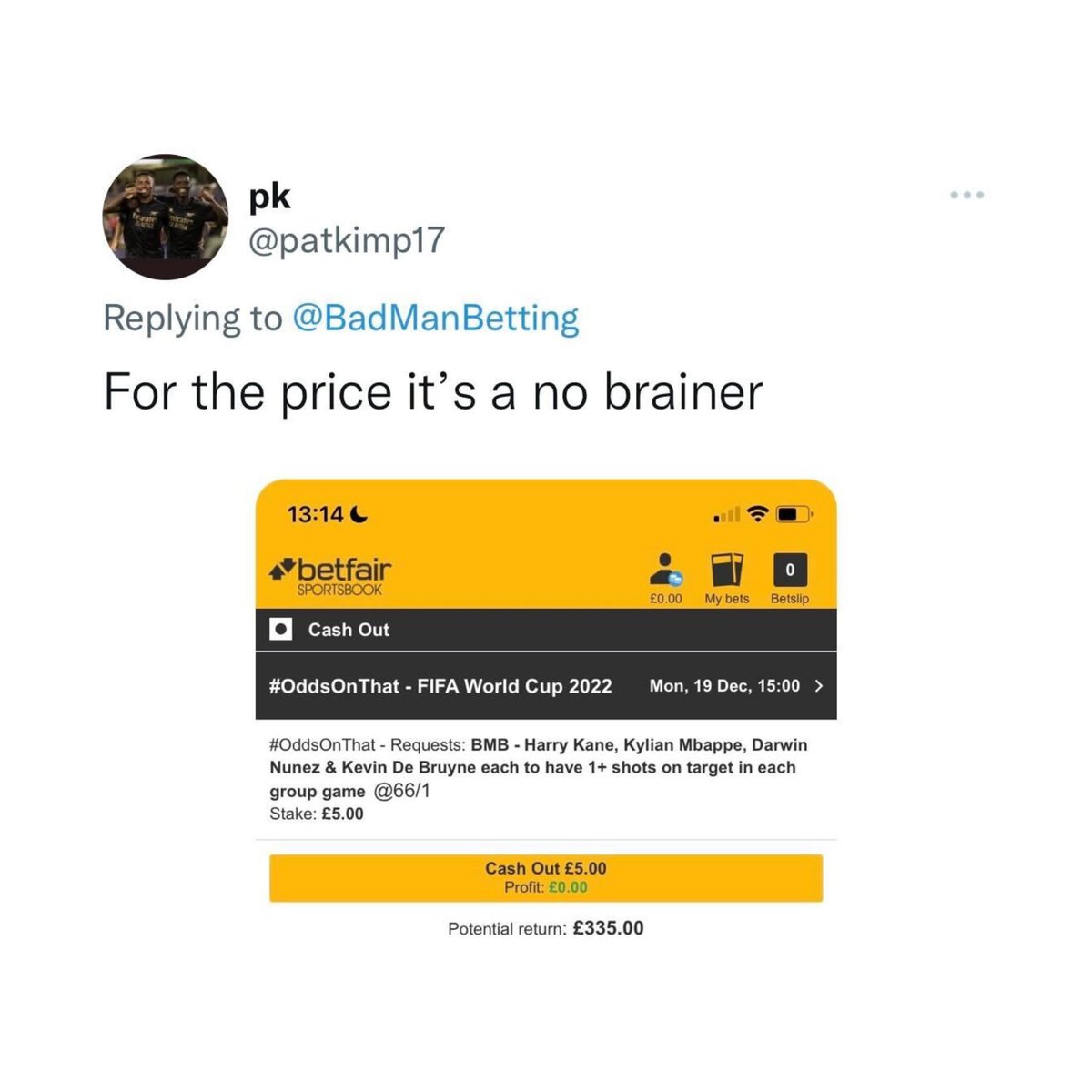 Ren9789's tweet photo. @bet365 can you match this? 😂😂 https://t.co/5xpumPLt56