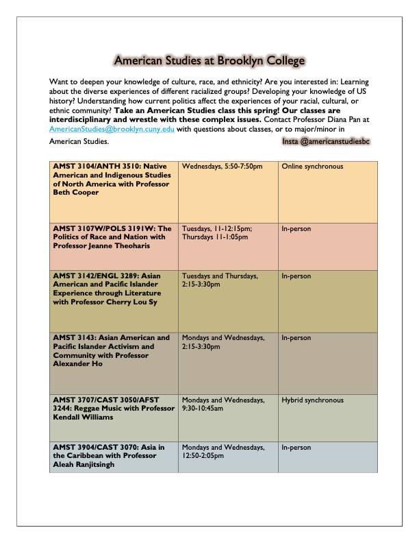 AAFSAbc (@bcaafsa) on Twitter photo Enrollment is open! Register for these ethnic studies courses before they reach capacity.
📧If you have questions or concerns, contact AmericanStudies@brooklyn.cuny.edu Enrollment is open! Register for these ethnic studies courses before they reach capacity.
📧If you have questions or concerns, contact AmericanStudies@brooklyn.cuny.edu
