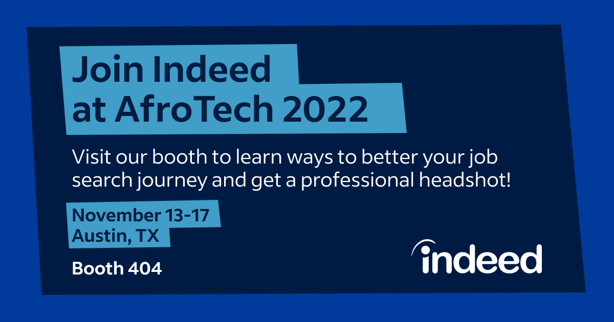 RyanRecruits's tweet photo. Don’t miss the Indeed booth at AfroTech 2022 🎉 Indeed is proud to play a role in this year’s celebration by giving you the chance to have your resume reviewed 📄, discover better work opportunities 🧑‍💻, and more! We can’t wait to see you! https://t.co/OAJHYs6EZD