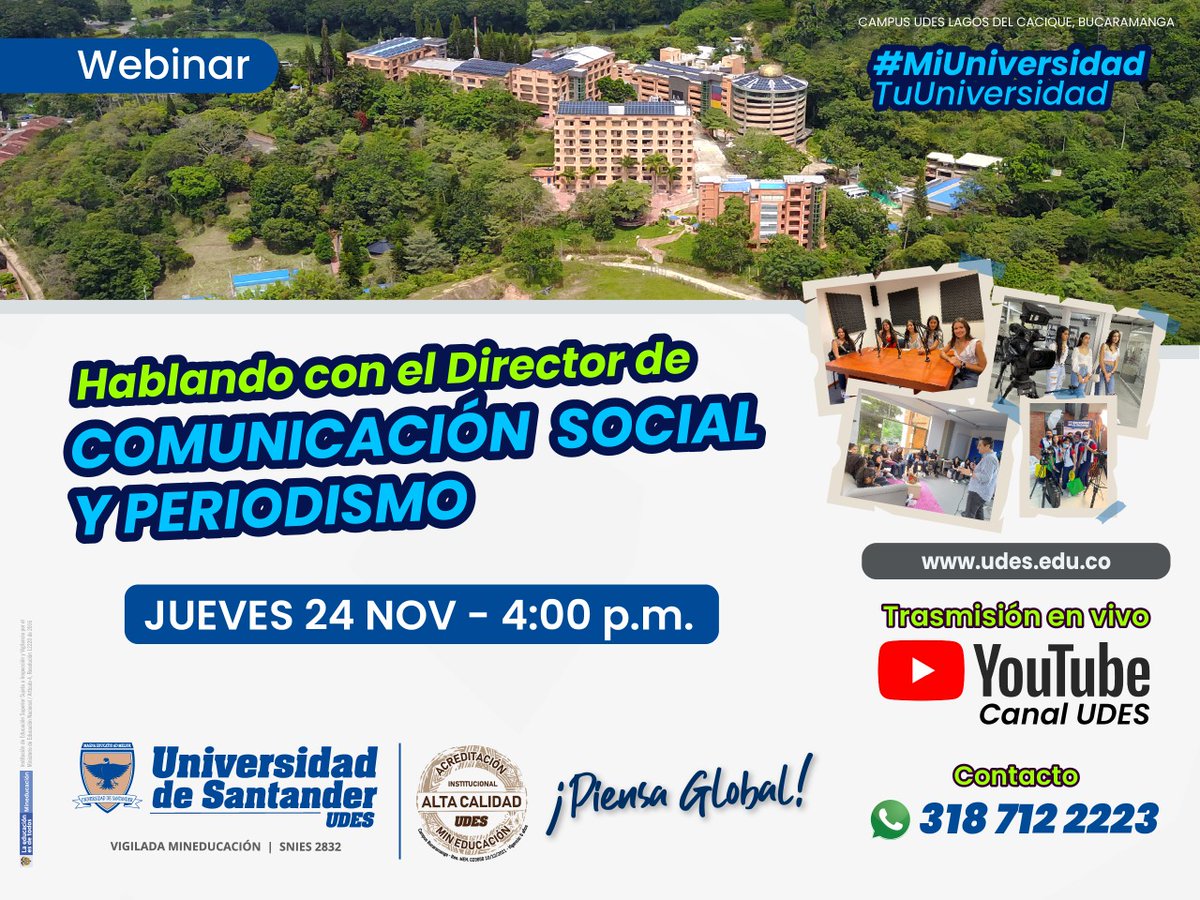 udes_oficial's tweet photo. #AgendaUDES |¡Atención #AspiranteUDES preparamos un espacio ideal para ti! No te pierdas este 24 de noviembre desde las 4:00pm Webinar 'Hablando con el Director del @ComSocial_udes un espacio para conocer los beneficios, el perfil ocupacional y las ventajas de ser #EstudianteUDES https://t.co/xVBQWiIuEd