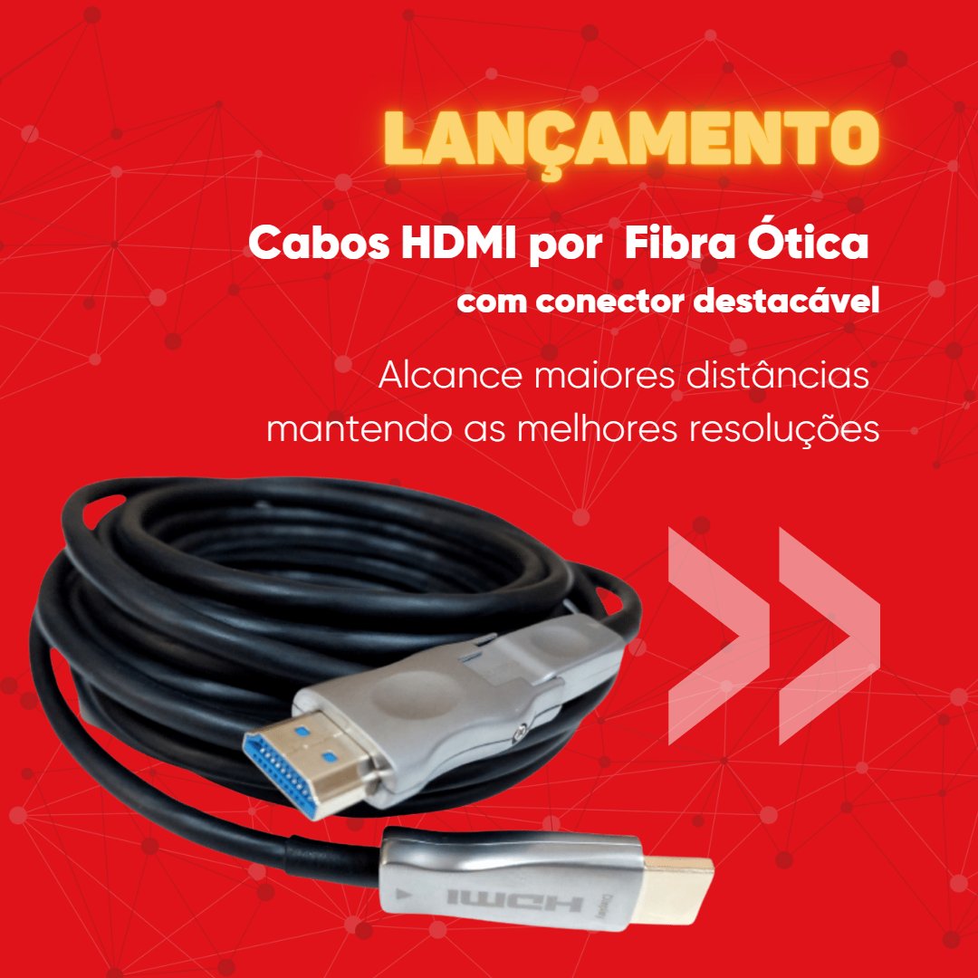 discabos's tweet photo. O cabo HDMI de fibra ótica mantém alta qualidade, resolução de imagem, levando o sinal a distancias maiores do que um cabo HDMI comum. Opção de conector destacável, o que facilita muito a passagem  do cabo pelo conduíte.

#cabohdmi #cabohdmiotico #4k #discabos #muitomaisquecabos https://t.co/XuebSi7Iue