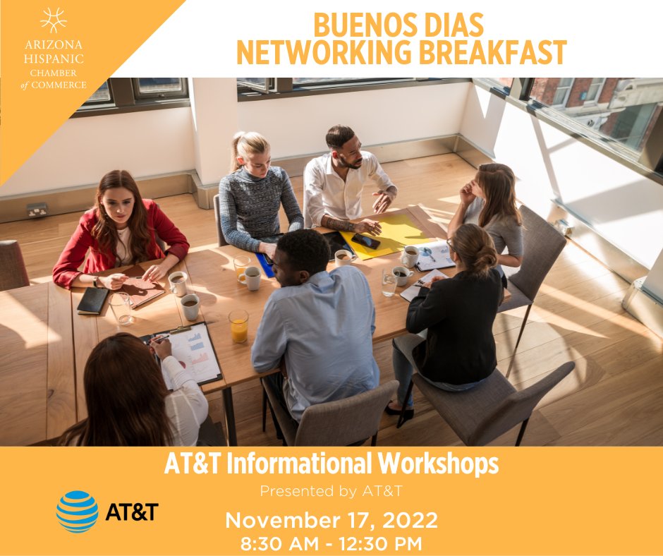 azhcc's tweet photo. There's still time to register for our Buenos Días Networking Breakfast happening TOMORROW! 🎉This special event is presented by @ATT - you won't want to miss it! Secure your seat today at https://t.co/nKStGug06d ✏️ https://t.co/1gGQlbnR83