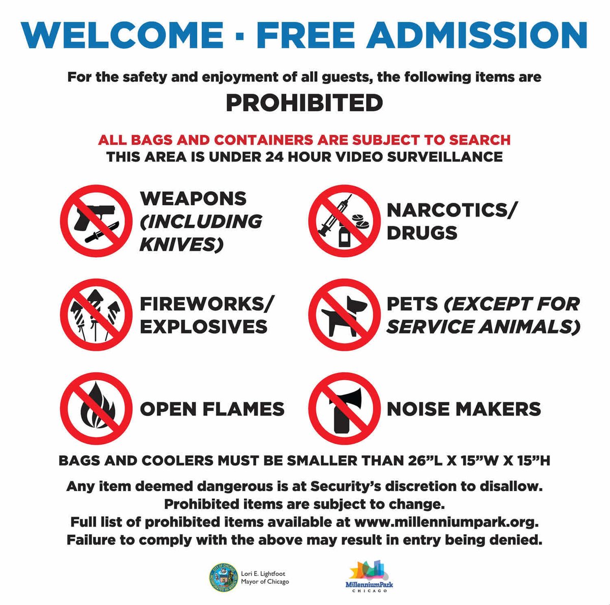 This Friday's Tree Lighting!
5pm preshow.
6pm show.
6:30pm lights and fireworks.
Entrances on Monroe Street, Madison St. (at Michigan) and Randolph St.
🔴 An early arrival is suggested. 
Mind the map and list of prohibited items + more info at bit.ly/3XaxA86